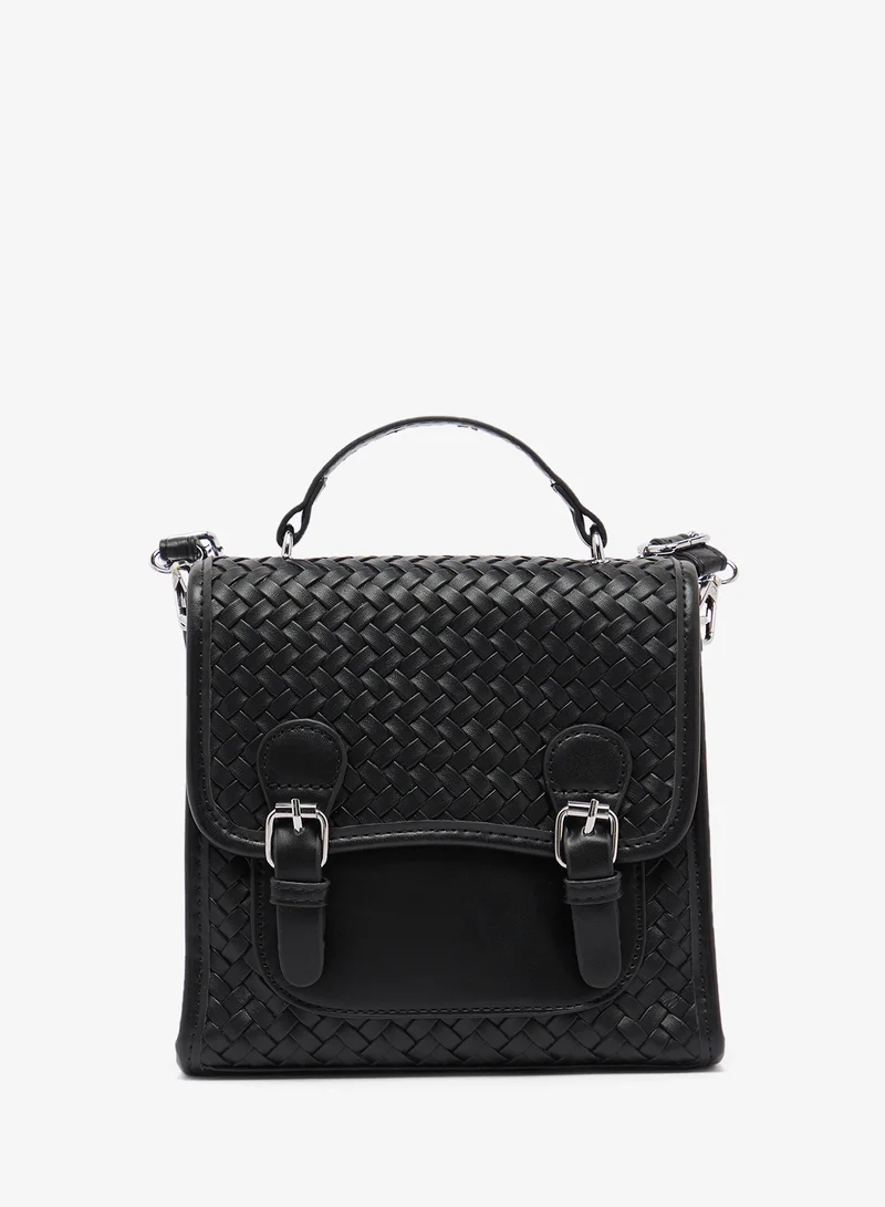 جينجر Woven Texture With Buckle Detail Backpack